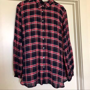 Loft Navy and Red Plaid Button Down